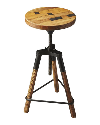 Brown and Black Manufactured Wood and Iron Backless Counter Height Swivel Bar Chair