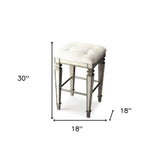 30" White and Silver Solid and Manufactured Wood Backless Counter Height Bar Chair