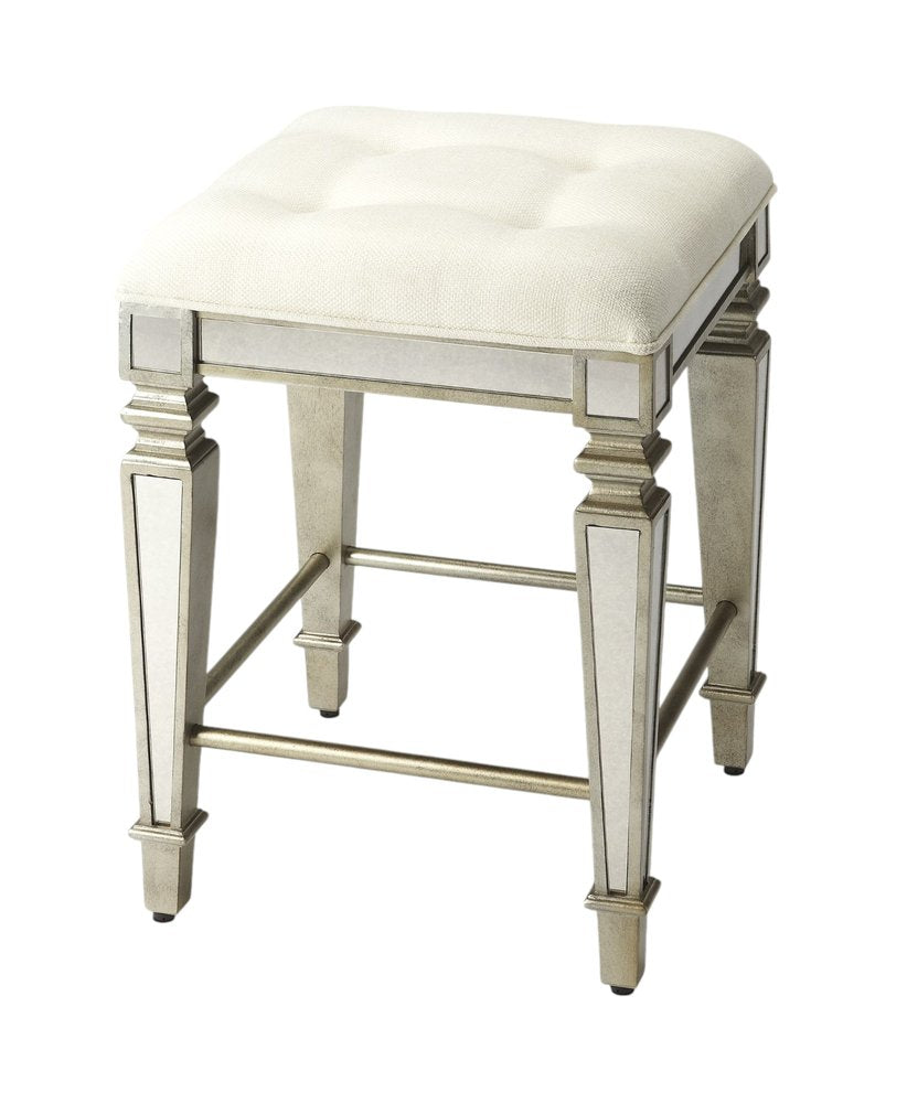 30" White and Gray Solid and Manufactured Wood Backless Counter Height Bar Chair