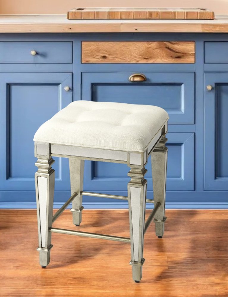 30" White and Gray Solid and Manufactured Wood Backless Counter Height Bar Chair