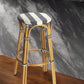 30" Blue and White and Natural Heavy Duty Rattan Backless Bar Height Bar Chair