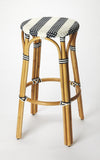 30" Blue and White and Natural Heavy Duty Rattan Backless Bar Height Bar Chair