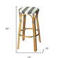 30" Blue and White and Natural Heavy Duty Rattan Backless Bar Height Bar Chair