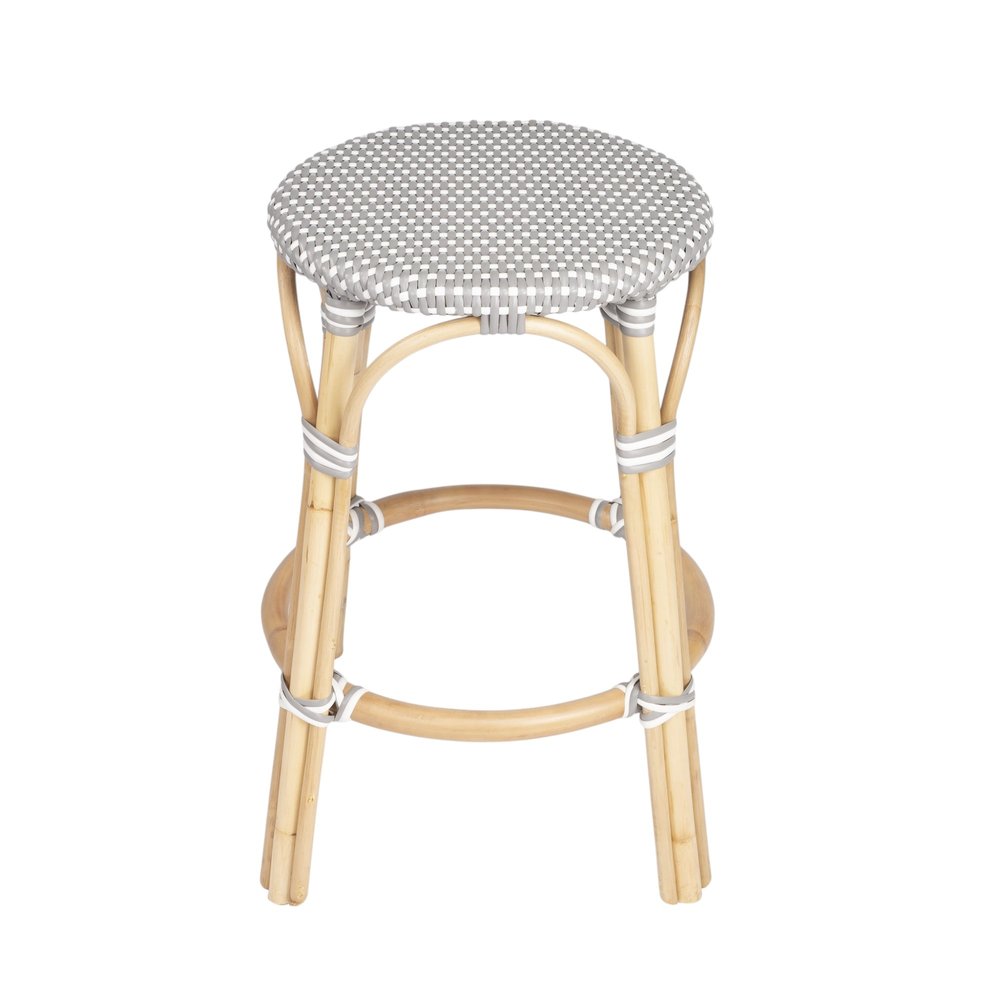 24" Natural Gray And Heavy Duty Plastic and Rattan Backless Counter Height Bar Chair