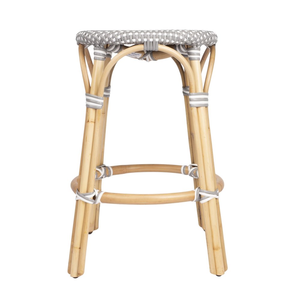 24" Natural Gray And Heavy Duty Plastic and Rattan Backless Counter Height Bar Chair