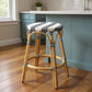 24" Blue White And Natural Rattan Backless Counter Height Bar Chair