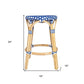 24" Blue and White and Wood Brown Heavy Duty Rattan Backless Counter Height Bar Chair