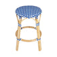 24" Blue and White and Wood Brown Heavy Duty Rattan Backless Counter Height Bar Chair