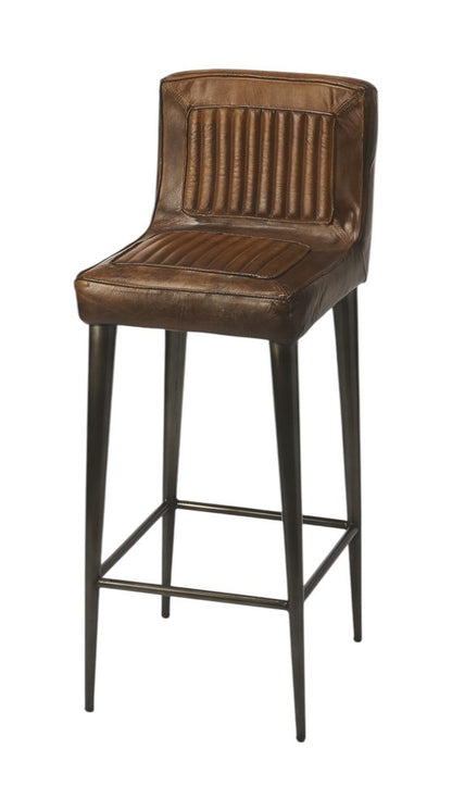 32" Brown and Black Manufactured Wood and Iron Bar Chair