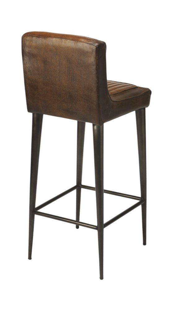 32" Brown and Black Manufactured Wood and Iron Bar Chair