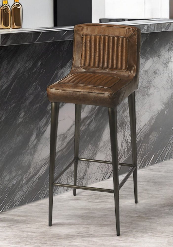 32" Brown and Black Manufactured Wood and Iron Bar Chair