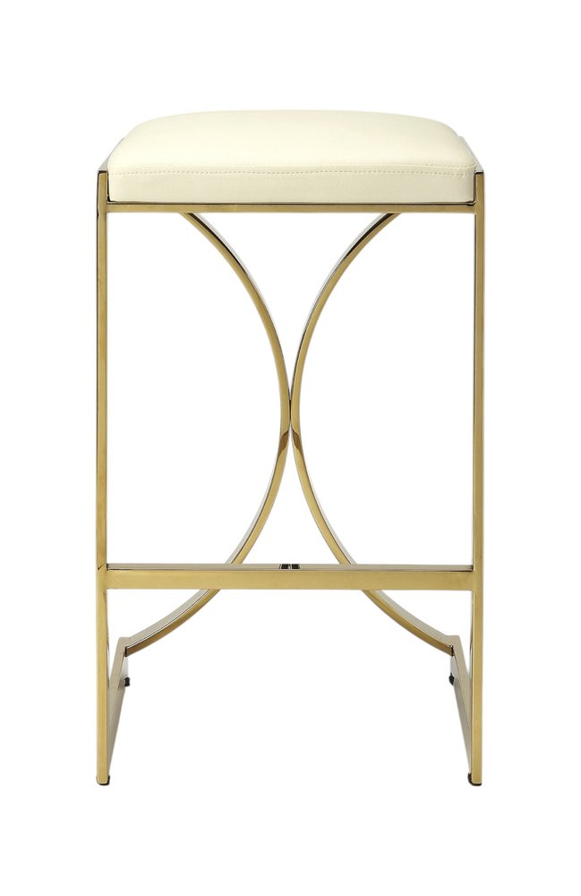 24" Off White and Gold Faux Leather and Iron Backless Counter Height Bar Chair