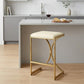 24" Off White and Gold Faux Leather and Iron Backless Counter Height Bar Chair