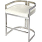 28" White and Silver Stainless Steel and Iron Low Back Counter Height Bar Chair