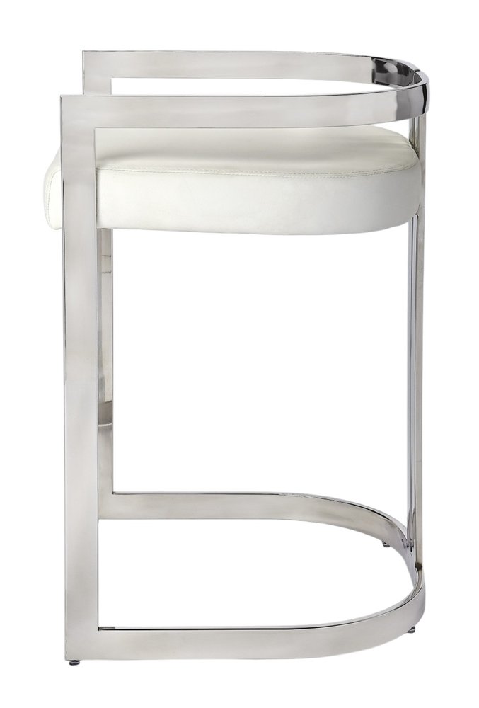 28" White and Silver Stainless Steel and Iron Low Back Counter Height Bar Chair