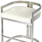 28" White and Silver Stainless Steel and Iron Low Back Counter Height Bar Chair