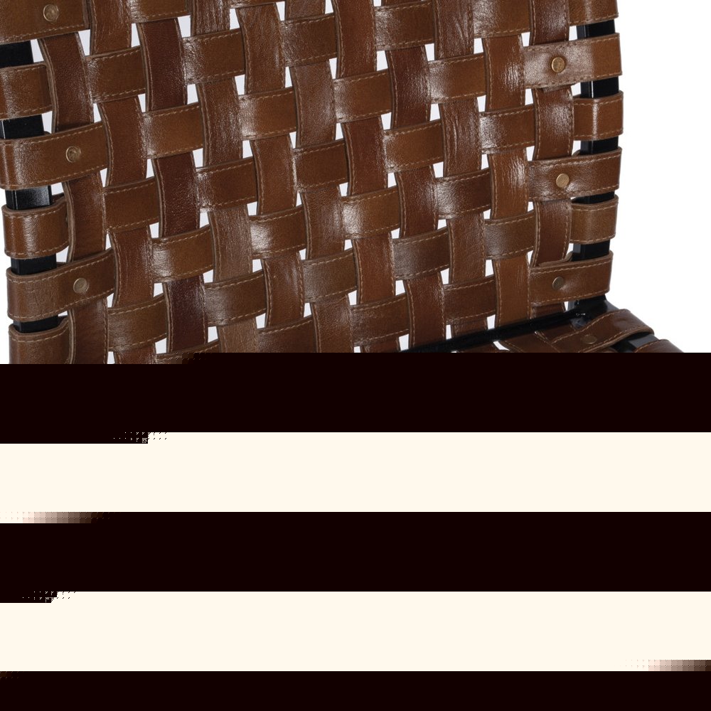 28" Brown and Black Leather and Iron Bar Chair