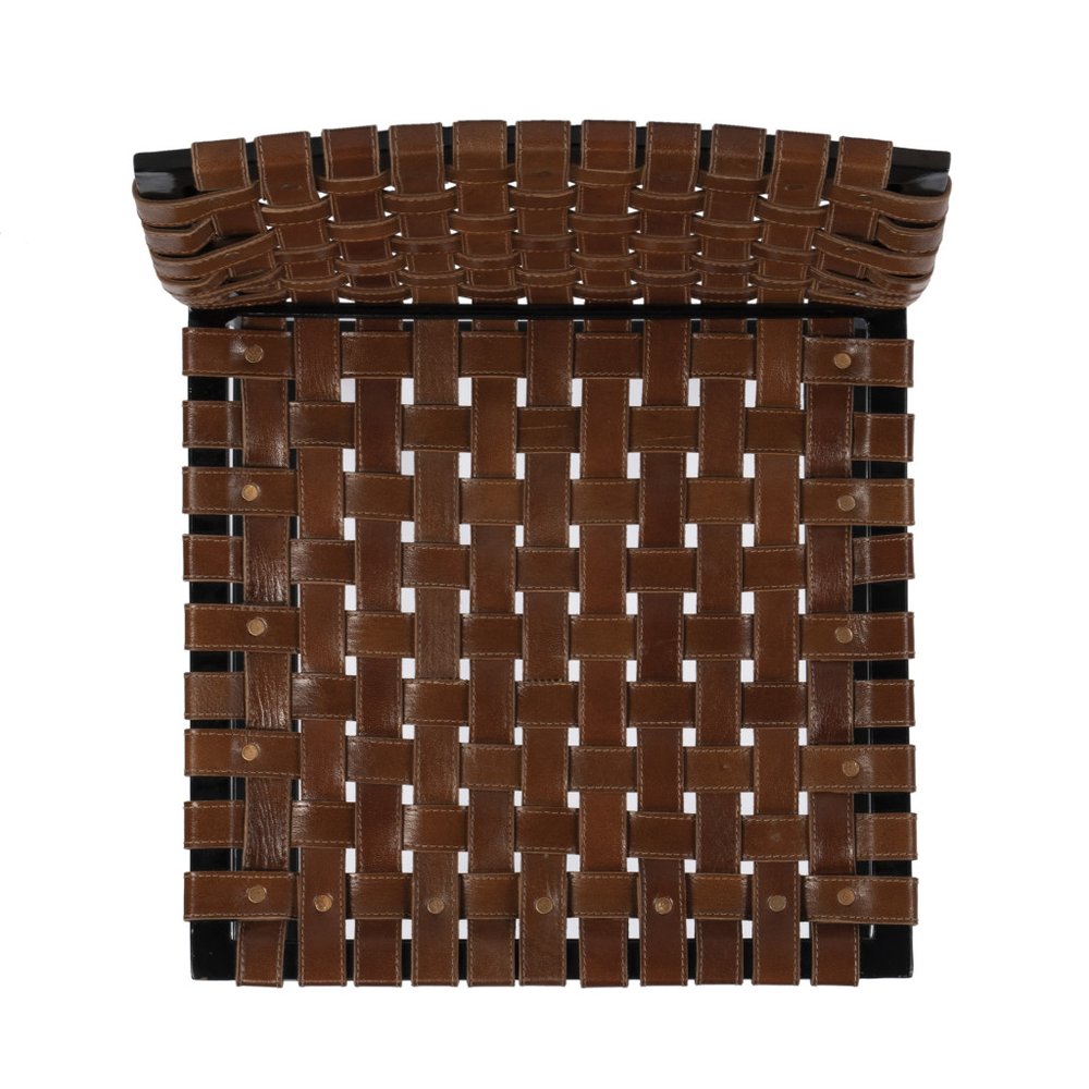 28" Brown and Black Leather and Iron Bar Chair