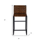 36" Brown and Black Leather and Iron Bar Chair