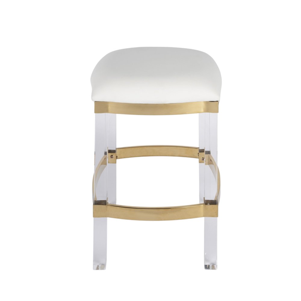 24" White and Clear Stainless Steel and Steel Backless Counter Height Bar Chair