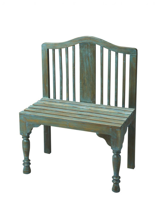 30" Blue Solid Wood Garden Patio Bench