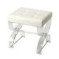 21" White and Clear Faux Leather Tufted Ottoman