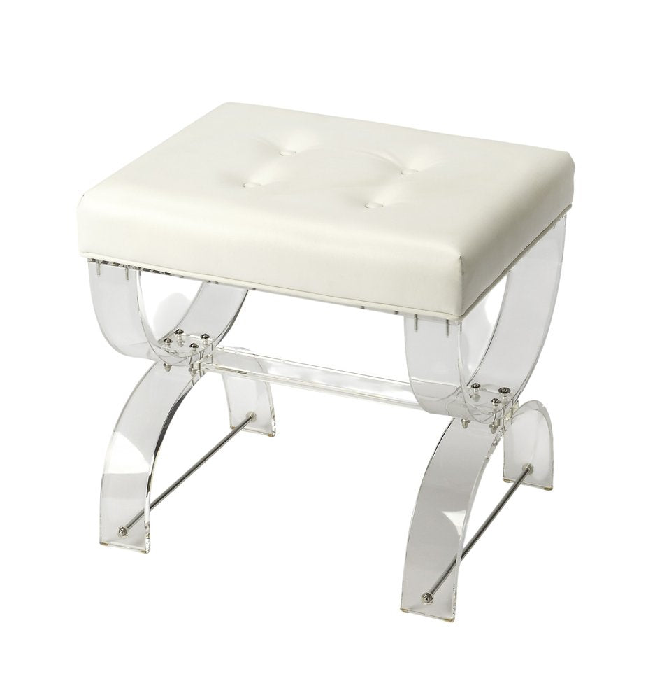 21" White and Clear Faux Leather Tufted Ottoman