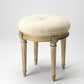 18" Ivory Polyester Blend And Brown Ottoman
