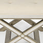 26" Ivory Cotton and Brown Tufted Ottoman