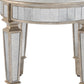 24" Cream Linen And Silver Metallic Round Ottoman
