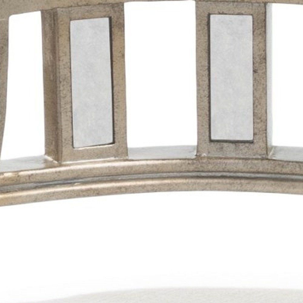 21" Cream Linen And Silver Metallic Round Ottoman