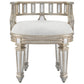 21" Cream Linen And Silver Metallic Round Ottoman