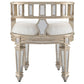 21" Cream Linen And Silver Metallic Round Ottoman