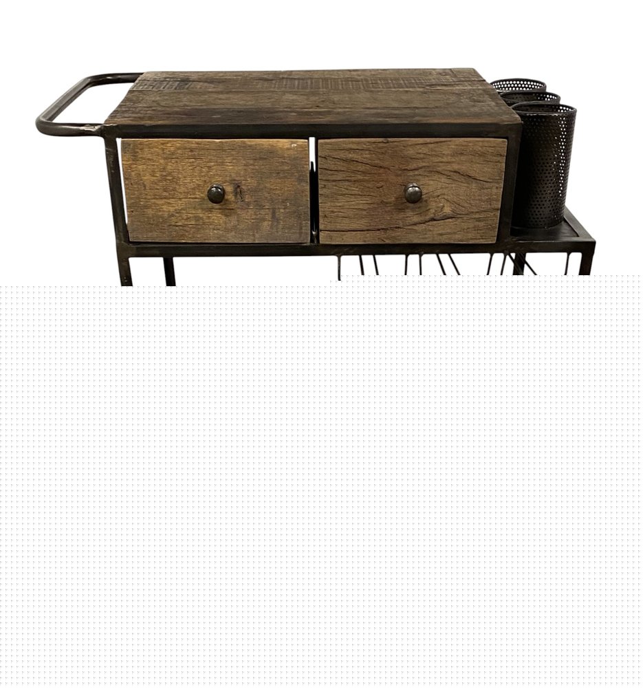 Rolling Rustic Black And Natural Bar Cart