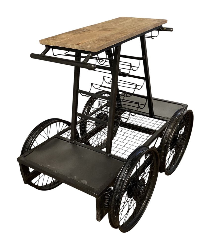 Rustic Black Rail Car Bar Cart