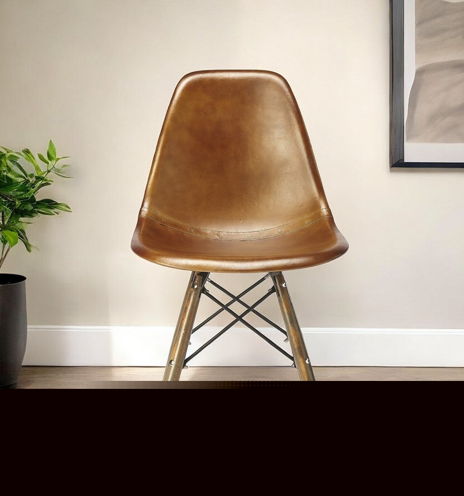 18" Brown and Copper Faux Leather Side Chair