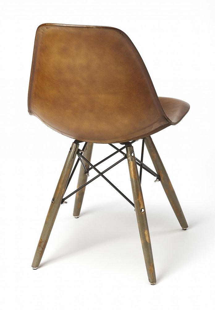 18" Brown and Copper Faux Leather Side Chair