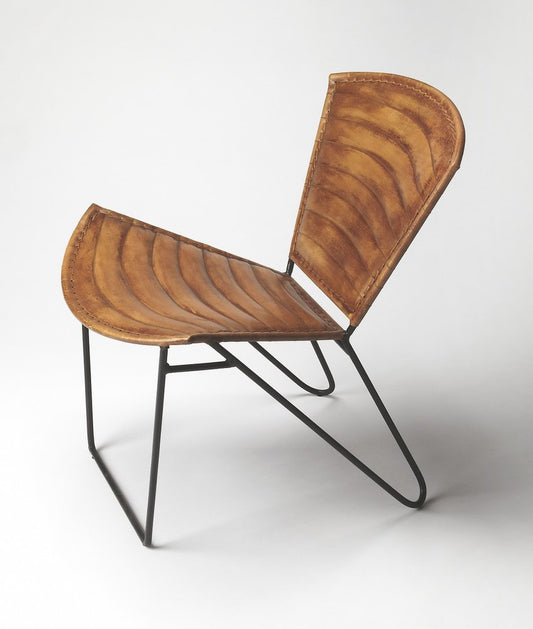 23" Brown and Black Leather and Iron Striped Side Chair