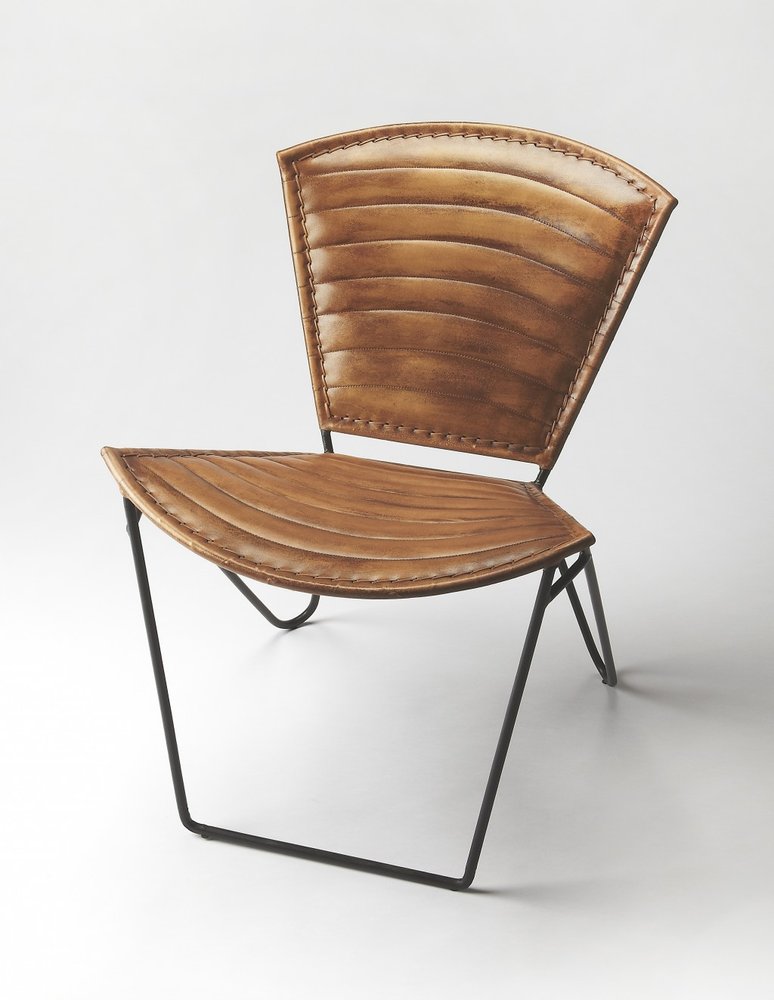 23" Brown Faux Leather Striped Side Chair