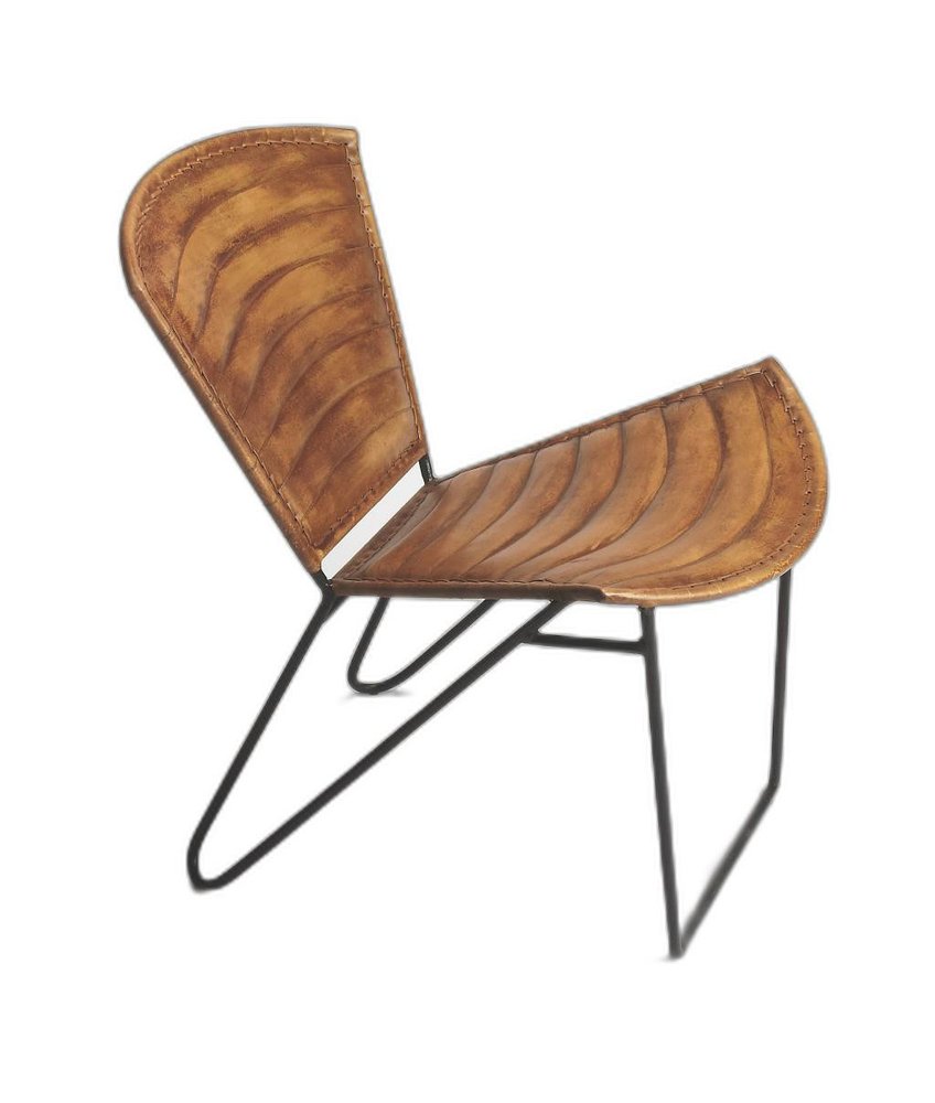 23" Brown Faux Leather Striped Side Chair