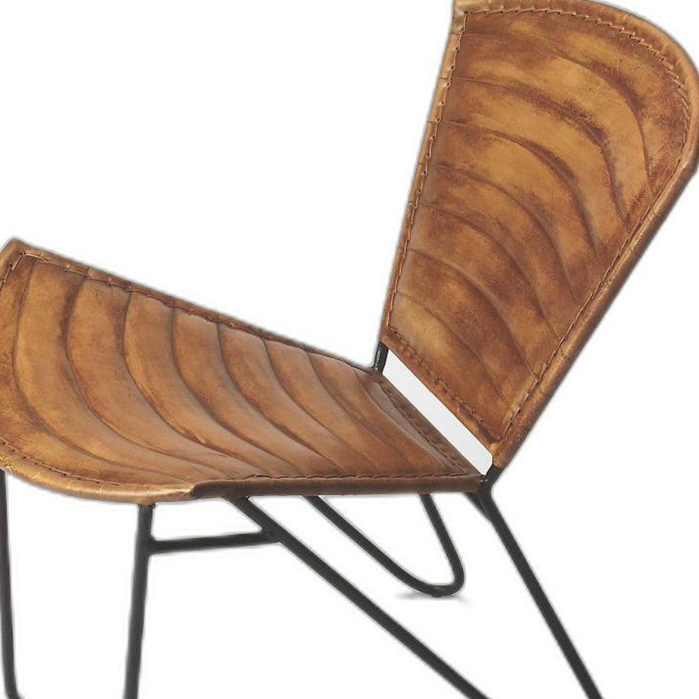 23" Brown Faux Leather Striped Side Chair