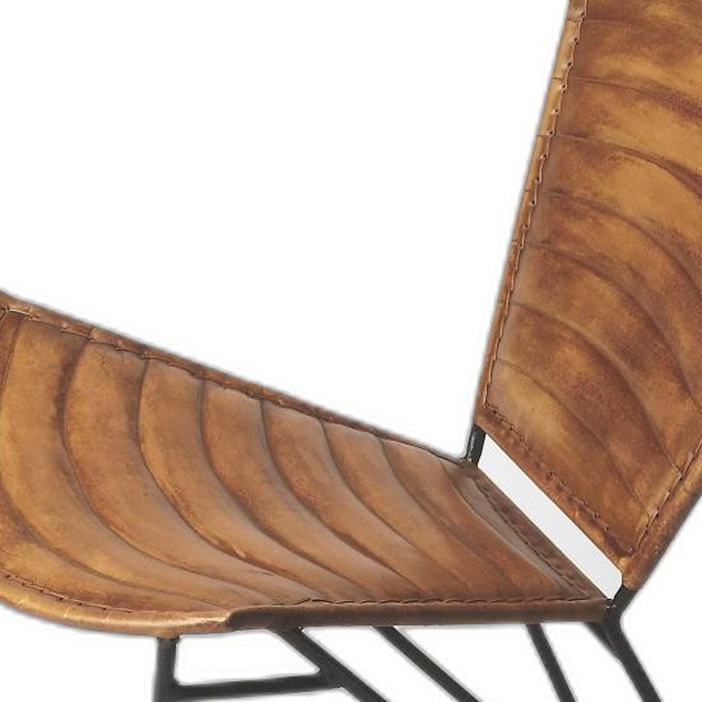 23" Brown Faux Leather Striped Side Chair