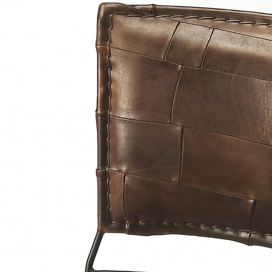 16" Brown Faux Leather Patchwork Side Chair