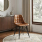 18" Brown Faux Leather Checkered Tufted Side Chair