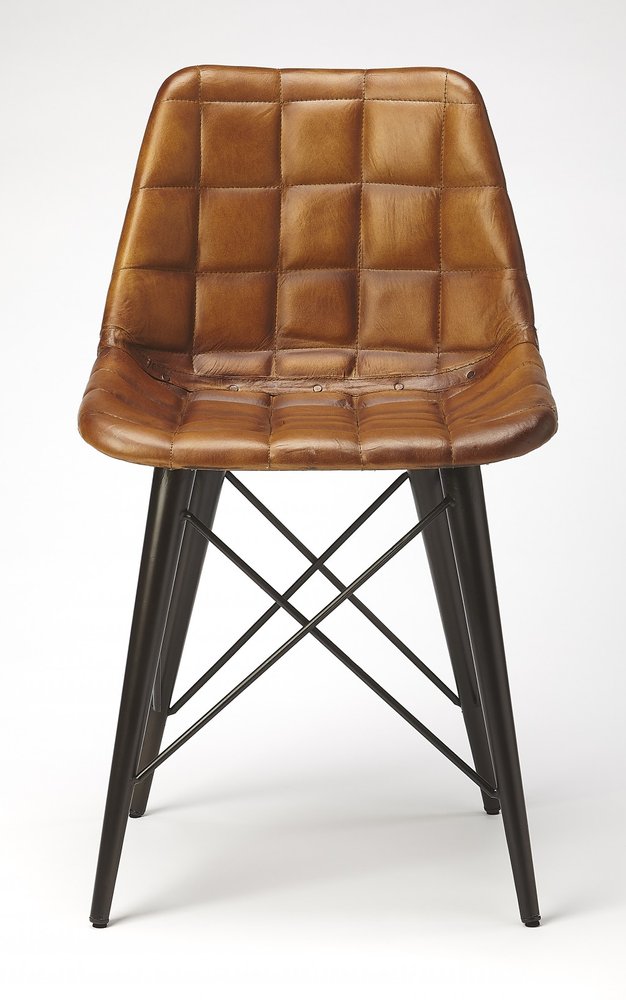 18" Brown Faux Leather Checkered Tufted Side Chair