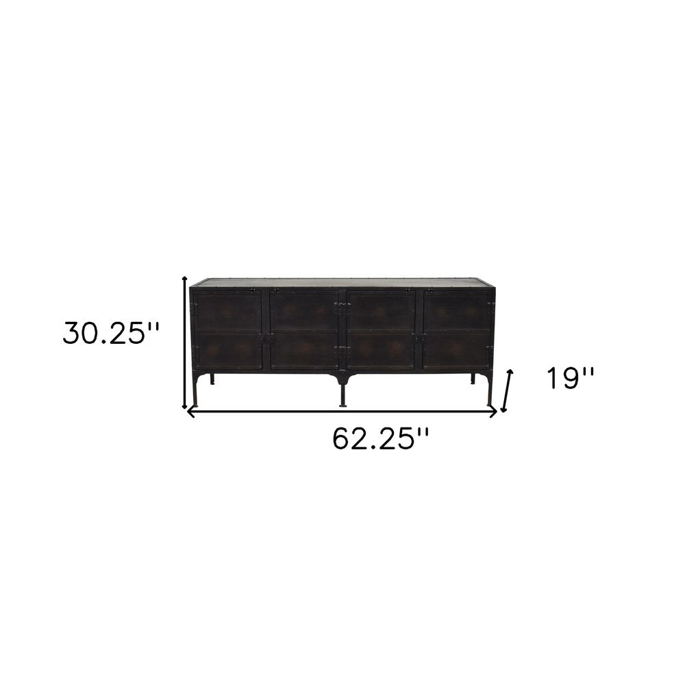 62" Black Iron Sideboard Console Cabinet