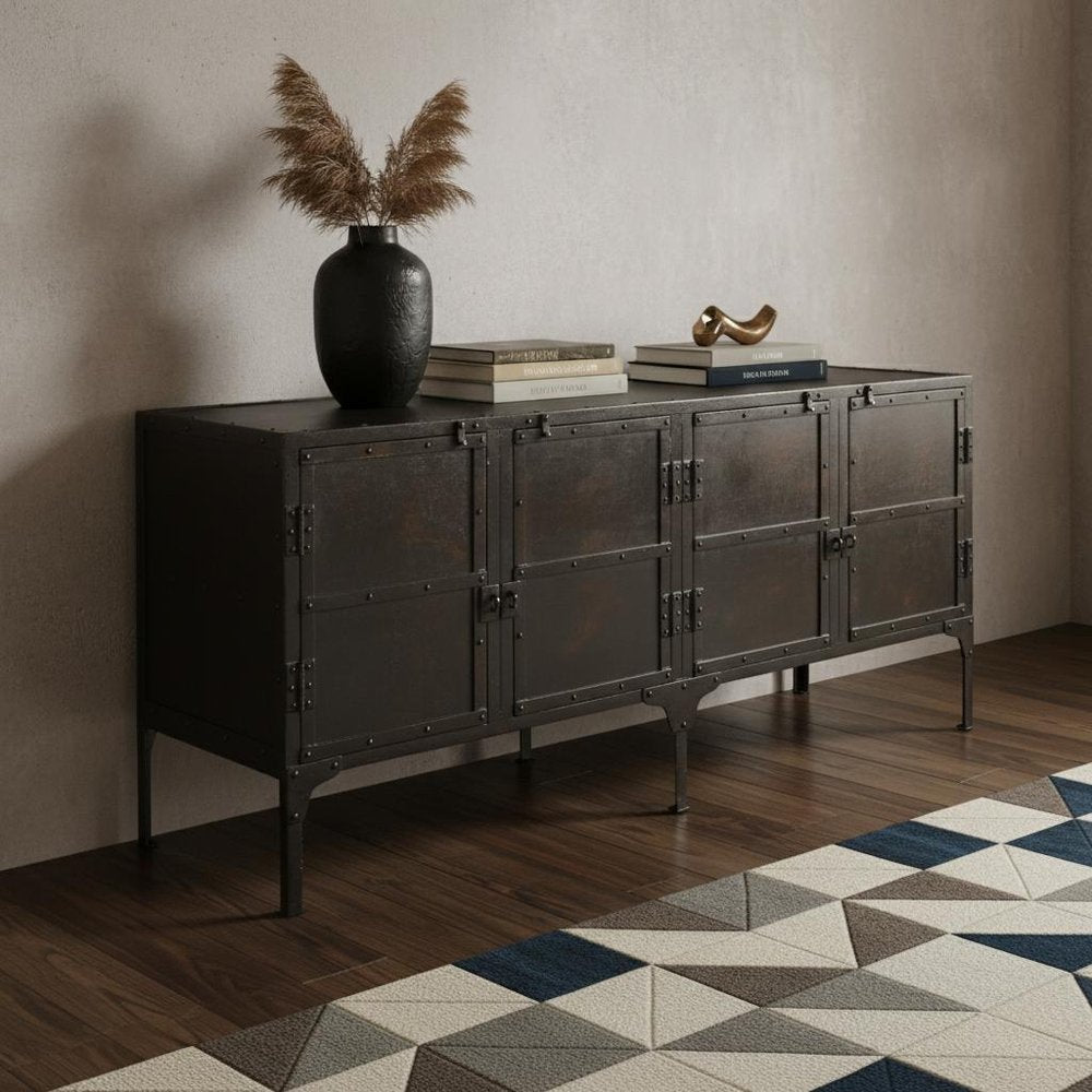 62" Black Iron Sideboard Console Cabinet