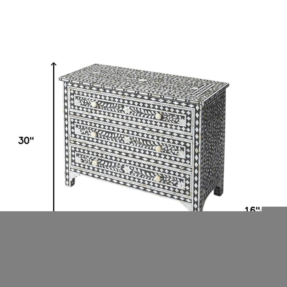 36" Black Manufactured Wood Three Drawer Chest