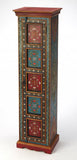 60" Red Blue and Gold Hand Painted Accent Cabinet