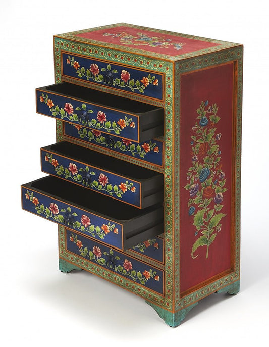 21" Blue and Green Solid Wood Seven Drawer Standard Chest